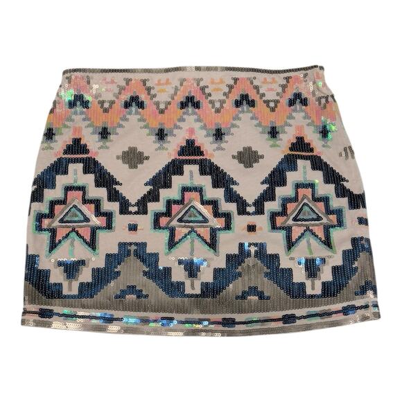 Express Skirt Women's XS Teal & Peach Aztec Print Sequin Mini Boho Lot of 2 - Picture 9 of 9